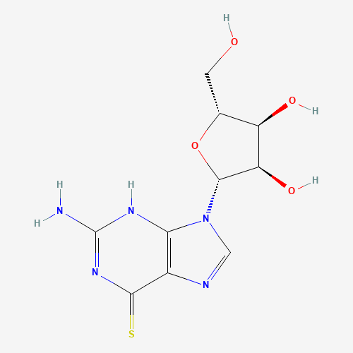 (−)-2-Amino-6-mercaptopurine riboside hydrate molecular structure