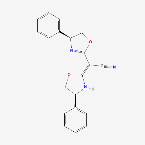 (4S)-(+)-Phenyl-α-[(4S)-phenyloxazolidin-2-ylidene]-2-oxazoline-2-acetonitrile molecular structure