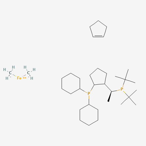 (S)-1-[(RP)-2-(Dicyclohexylphosphino)ferrocenyl]ethyldi-tert-butylphosphine molecular structure